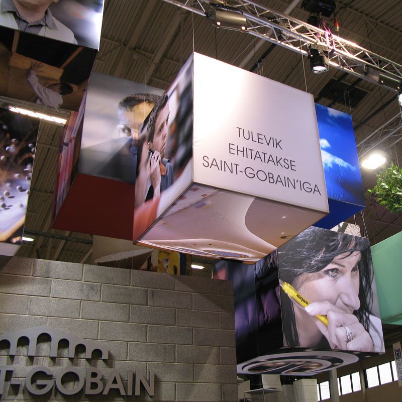 Overhead advertisement at the trade fair