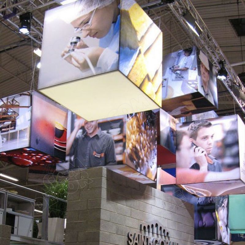 Overhead advertisement at the trade fair