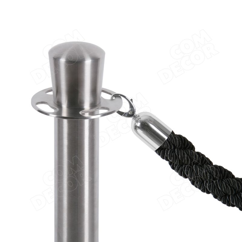 Silver rope barrier pole with a black rope